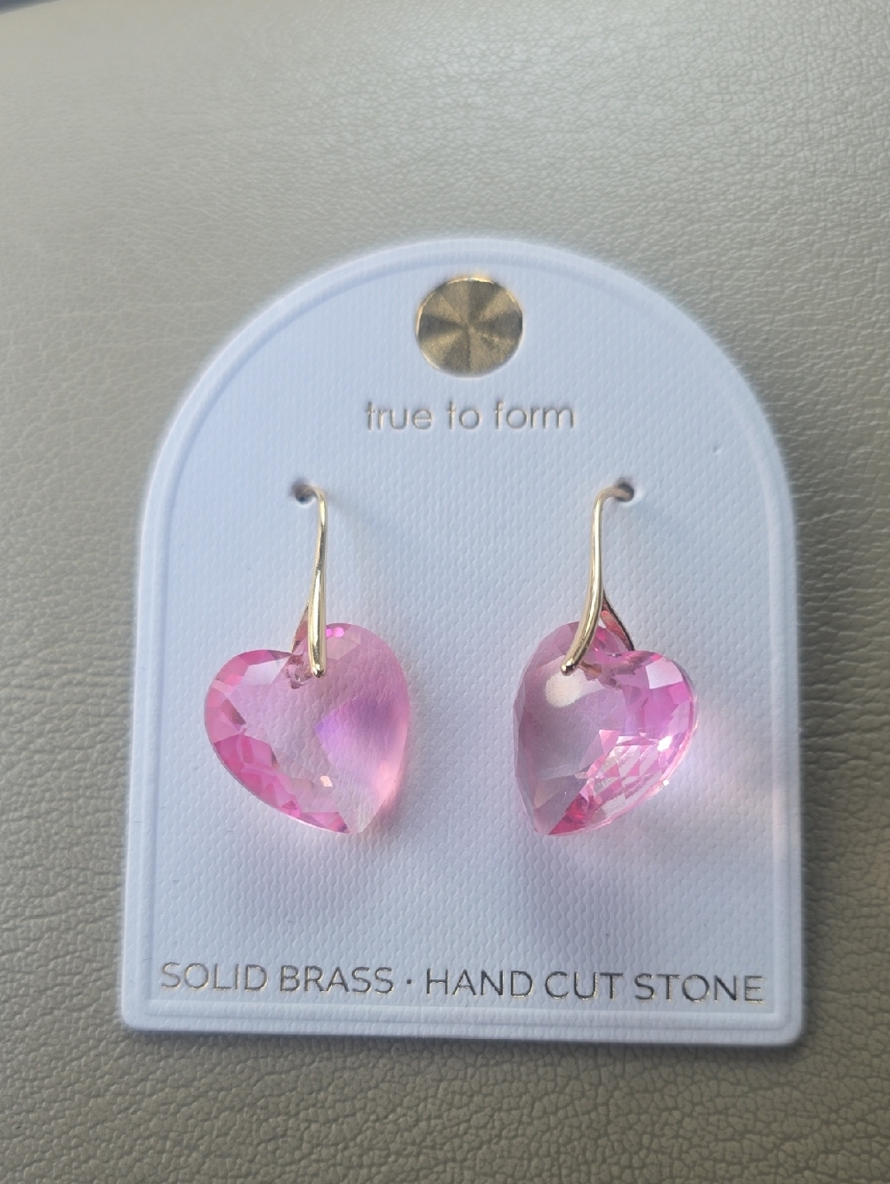 True to Form Pink Heart Drop Earrings with Gold-Tone Hooks
